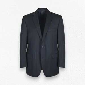 Y2K Lauren Ralph Lauren Black Pinstripe Single Breasted Wool Suit Jacket Size 48